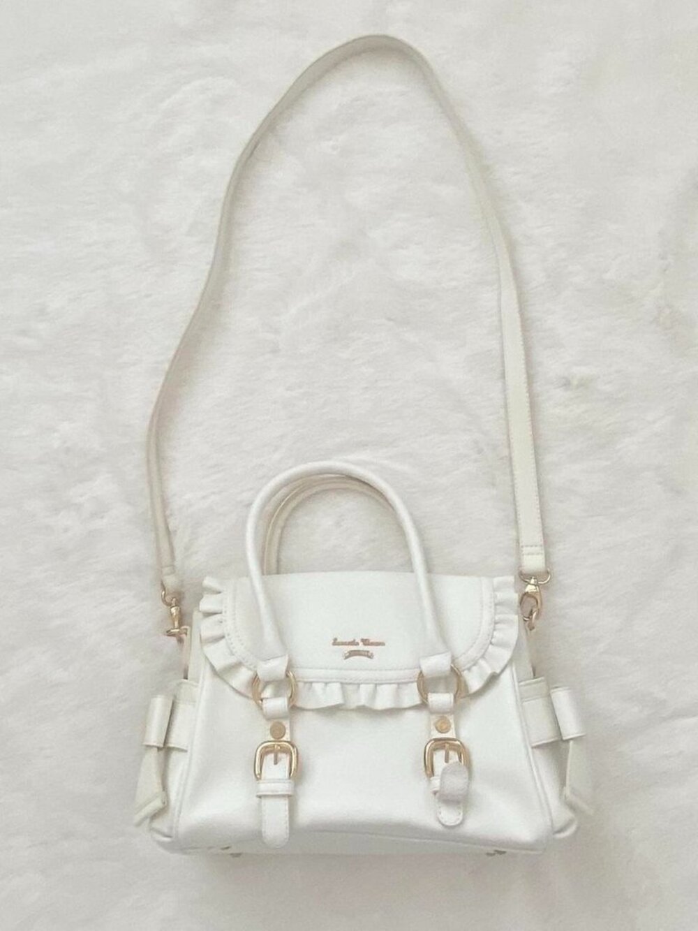samantha thavasa white 2-way ruffle bag with bow detail ♡